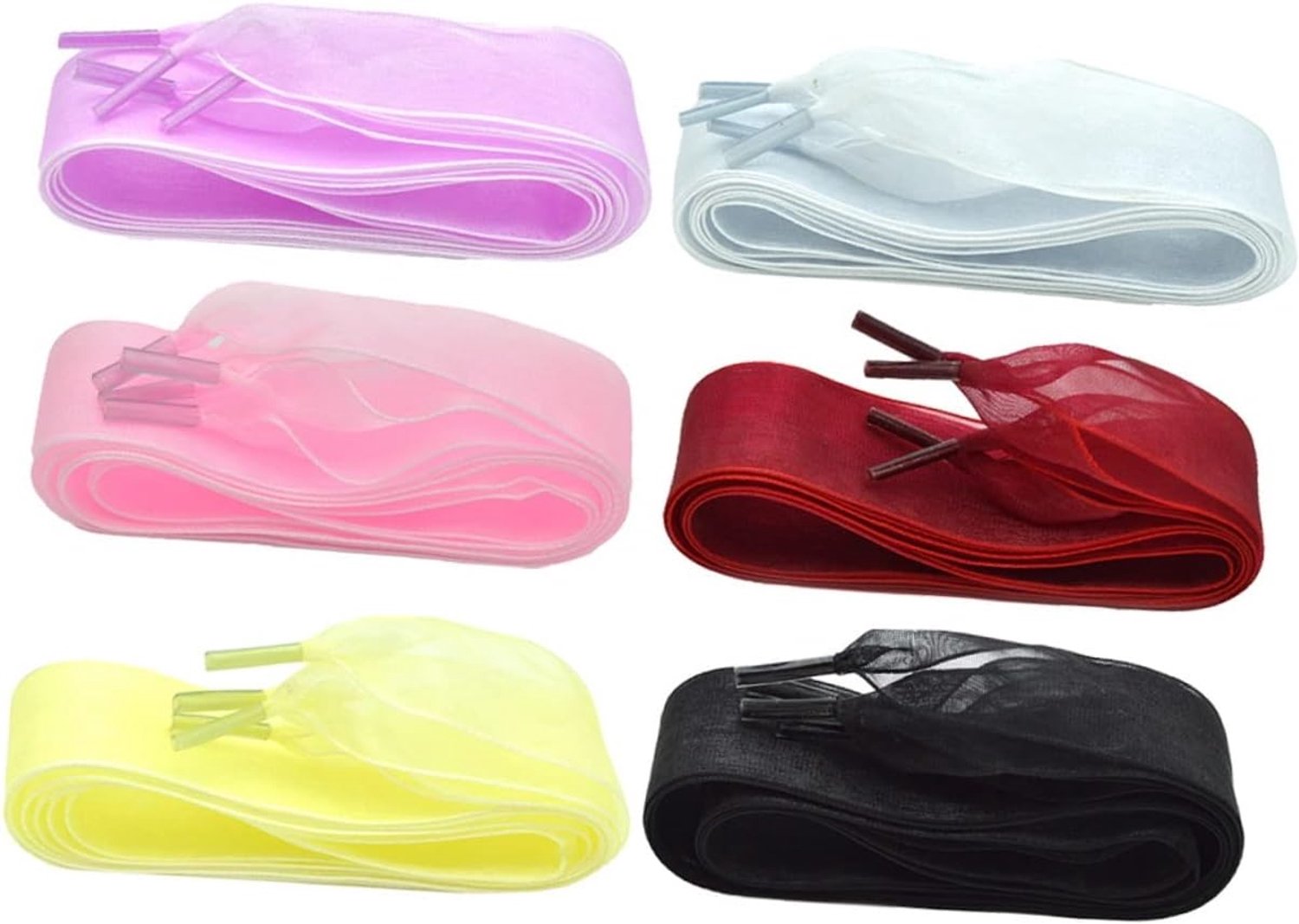 6paar Brede Chiffon Schoenveters Modevolle Veters Duurzaam Creatief Ontwerp Voor Sneakers Laarzen Schaatsen Diep Rood Zwart Roze Lichtpaars