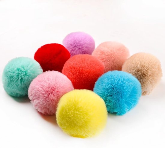 20 stuks pompon van imitatiebont voor muts, kunstkonijnenbont, kunstpluche ballen, pompom voor hoeden, schoenen, sjaals, knutselen, tas, sleutelhanger, wit, 8 cm — afbeelding 4
