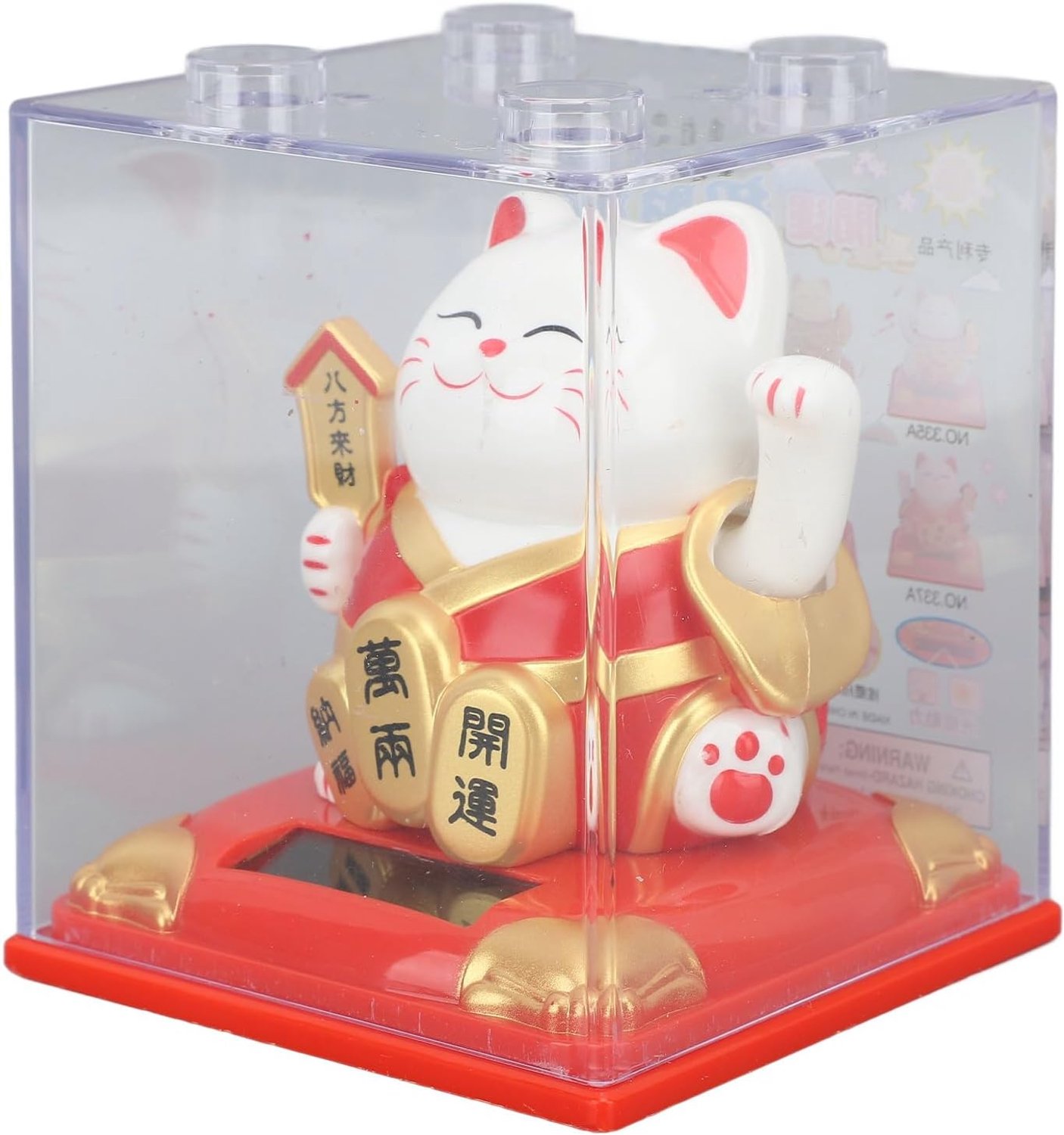 Chrees Zonne-zwaaiende kat, compact 8 cm arm zwaaien standbeeld (rood)