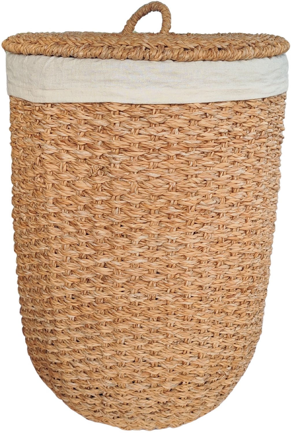 Ronde wasmand met deksel – zeegras – 70 liter – met waszak – naturel