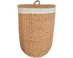 Ronde wasmand met deksel – zeegras – 70 liter – met waszak – naturel