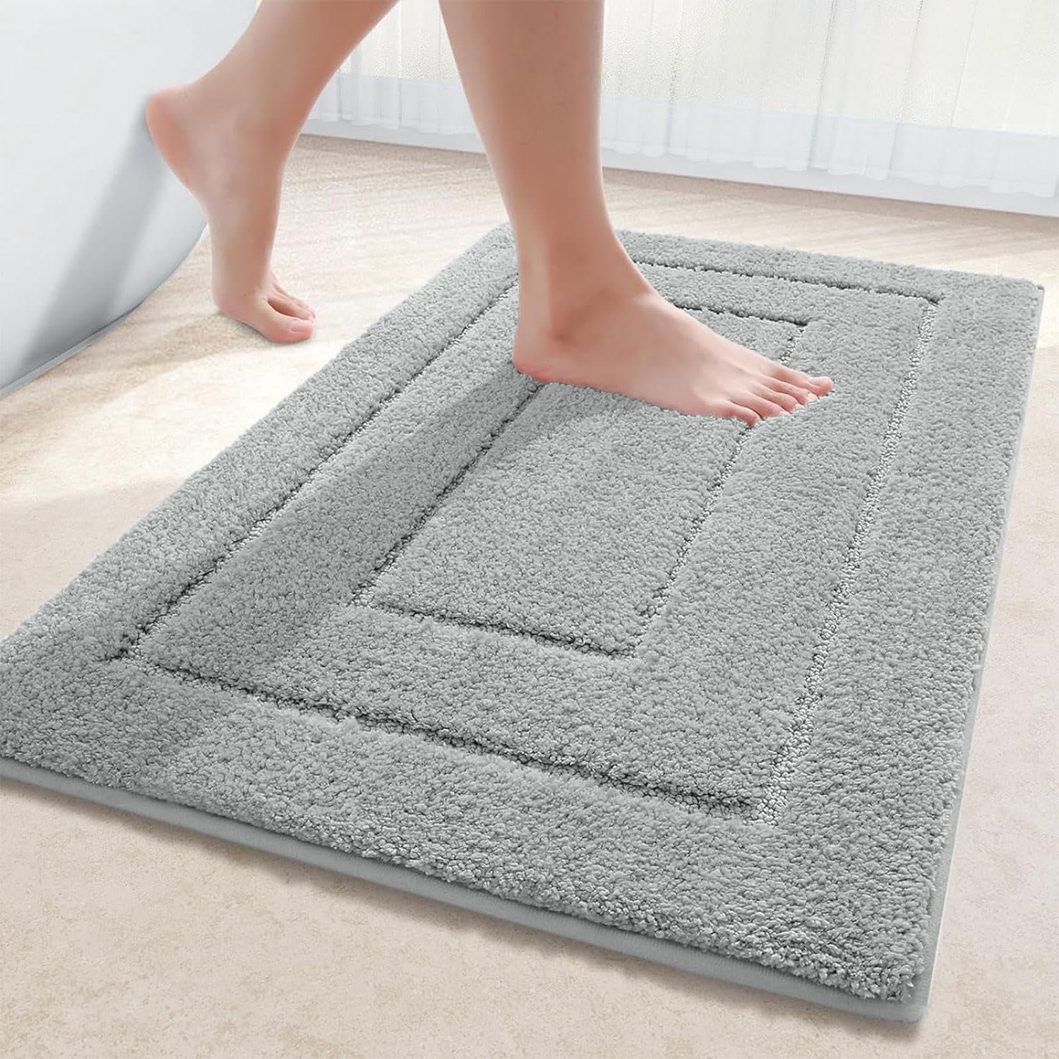 Ultra fijne vezel badmat - 40 x 60 cm - Blossom badmat - grijs | Ultra zacht, glijvast waterzuigend mat - geschikt voor douchevloer, mechanisch toiletmat