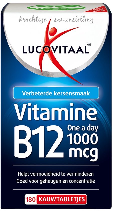 Lucovitaal Vitamine B12 1000 mcg: verbeterde kersensmaak. 180 kauwtabletten.