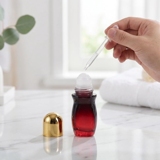 6 Stuks Glazen Flessen voor Essentiële Oliën Hervulbare Aromatherapie Roller met Elegant Verloopglas Goudkleurige Dop Brede Opening voor Eenvoudig Bijvullen Gelijkmatige Dosering — afbeelding 4