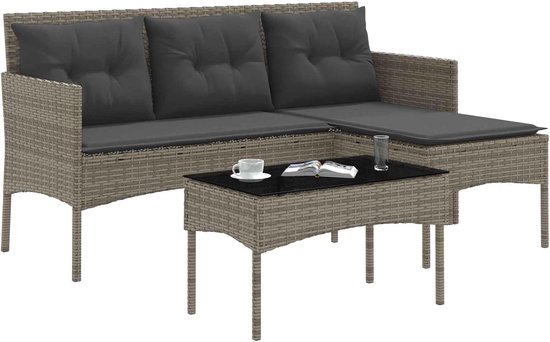 poly rattan moderne L vorm tuinbank set grijs — afbeelding 4