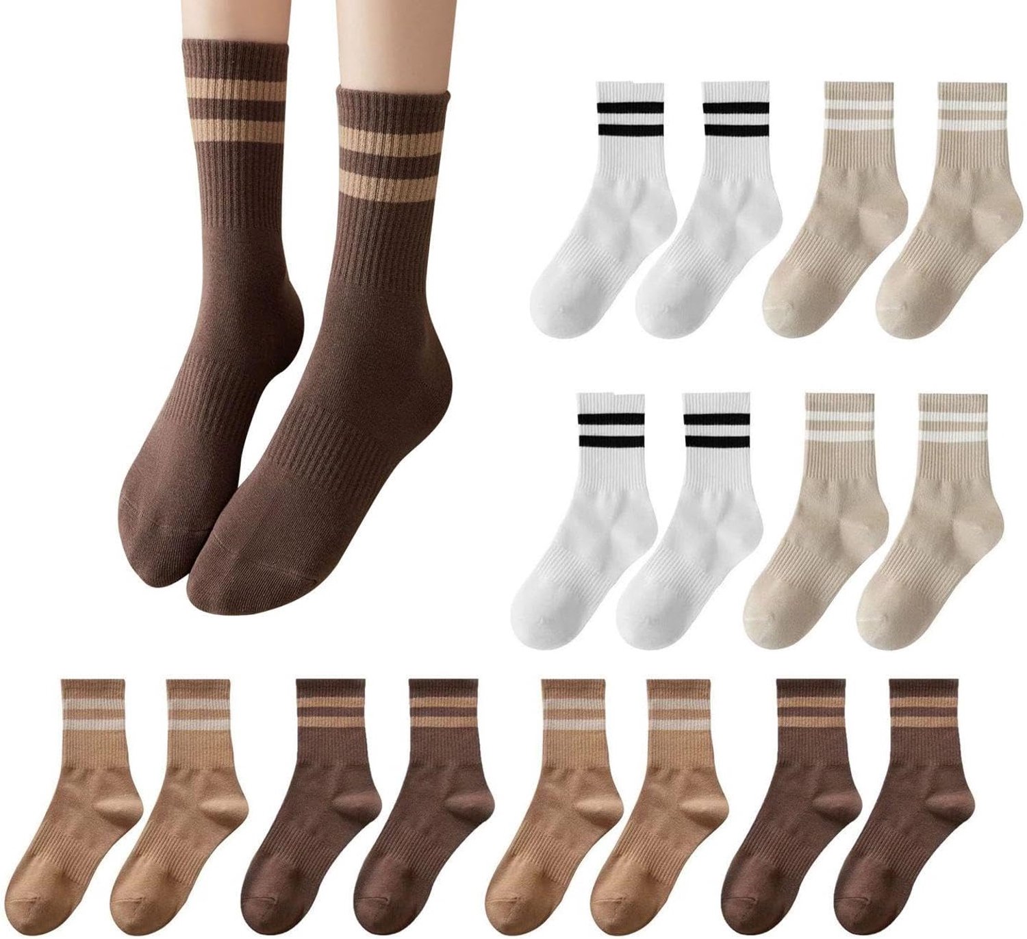 8 Paar Gestreepte Kuitsokken En Gestreepte Bootsokken, Elastische Pasvorm, Eenvoudig En Veelzijdig, Geschikt Voor Dagelijks Gebruik.