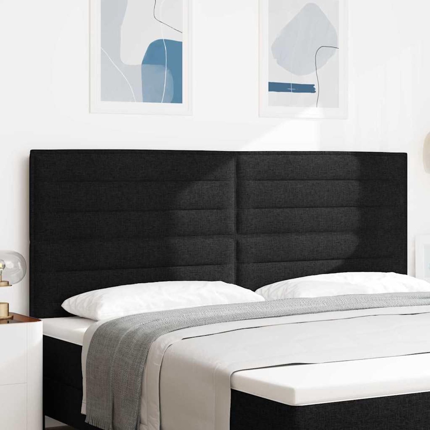Modern gestoffeerd hoofdeinde met ledverlichting, 200 cm, met RGB-strepen, in hoogte verstelbaar, zwart, polyester en grenenhout, USB 5 V