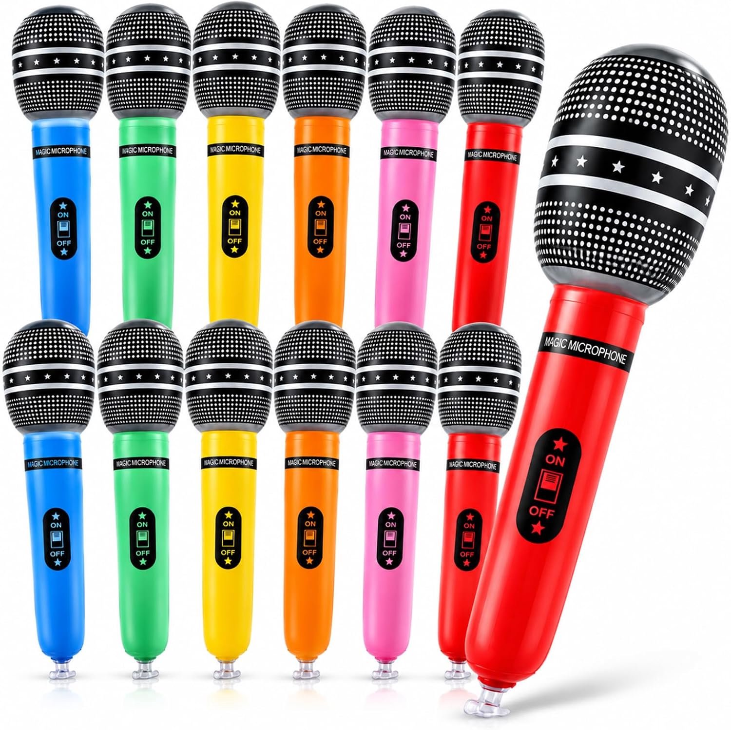 Opblaasbare microfoons 12 stuks - kleurrijk - 6 verschillende kleuren - ideaal voor feesten - ShopVlot
