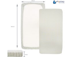 Medi Partners 3pcs. Hoeslaken voor een Babybedje 60x120 cm 100% Katoenen babybeddengoed kindermatras slaapzak (Geruit-Wit-Grijs)