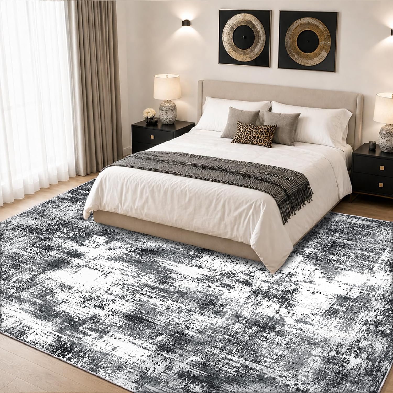 Wasbare vloerkleden, 200 x 300 cm, zwart-wit, modern, abstract, woonkamer, slaapkamer, groot, antislip, laagpolig, zacht, voor woonkamer, eetkamer, kantoor