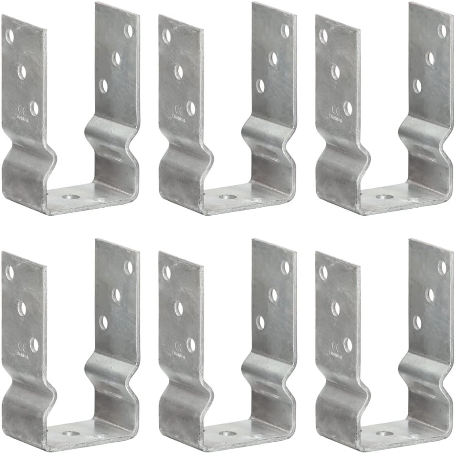 Paaldragers, set van 6, U-vorm, 8 x 6 x 15 cm, van thermisch verzinkt staal, voor tuinhek, paalanker, bodemhuls
