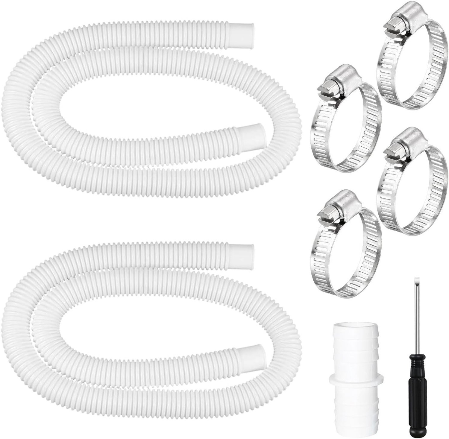 2-delige zwembadslang 32 mm, 150 cm met 4 beveiligingsclips en 1 slangconnector, slangen voor zwembadpomp, zwembadfilter en watercirculatie