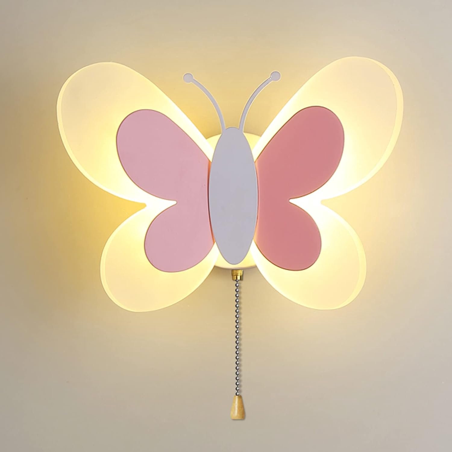 LED Wandlamp binnen met schakelaar, dimbare vlinder kinderlamp voor meisjes, modern cartoon bed-wandarmatuur, decoratieve wandverlichting voor kinderkamer [Energieklasse F]