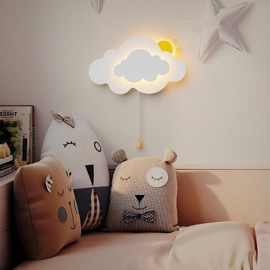 Wandlamp voor binnen voor kinderen, LED draadloos en oplaadbaar 4000 mAh, wolk wandlamp met snoerschakelaar voor babykamer en nachtkastje, 7 W, 560 lm, 3000K tot 6000K, wit [Energieklasse D] — afbeelding 2