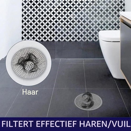 Set van 2 Douchegoot Haar Krullers - Grote Ronde RVS Stoppen voor Badkamer en Badkuip, Antiklit en Waterdoorlatend — afbeelding 3