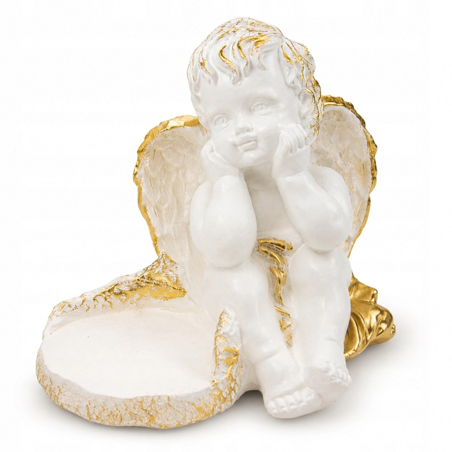 Gipsen Engel Graf Decoratie - Goud Wit - 22cm Hoog