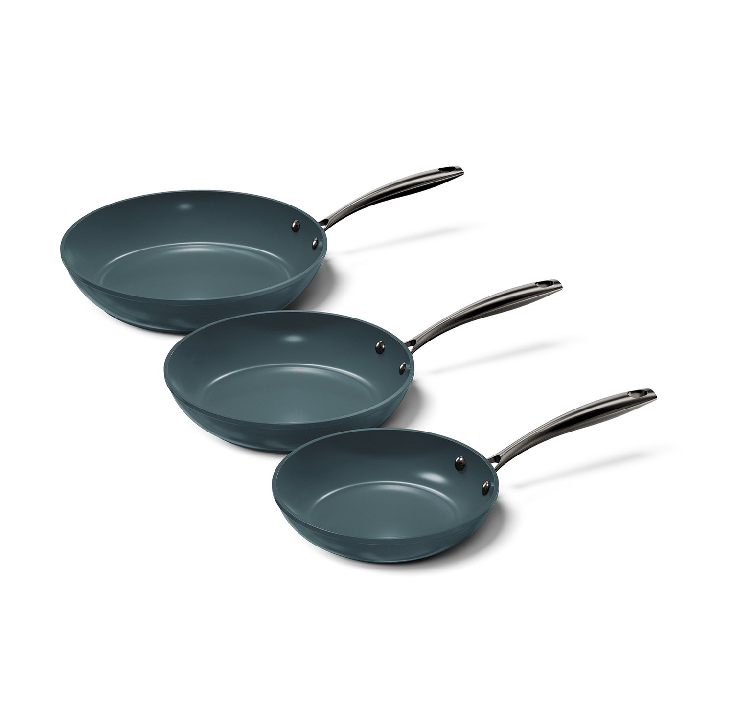 Cook & Pan - Slate Koekenpannenset 3-delig + 3 glazen deksels - PFAS vrij - Inductie Keramisch - Non stick - 7 jaar garantie - Slate