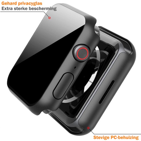 Stravo Case / Hoesje voor Apple Watch Series 12 42mm – Full Cover met Privacy Screenprotector – Anti-Spy Hardcase Beschermhoesje – Zwart