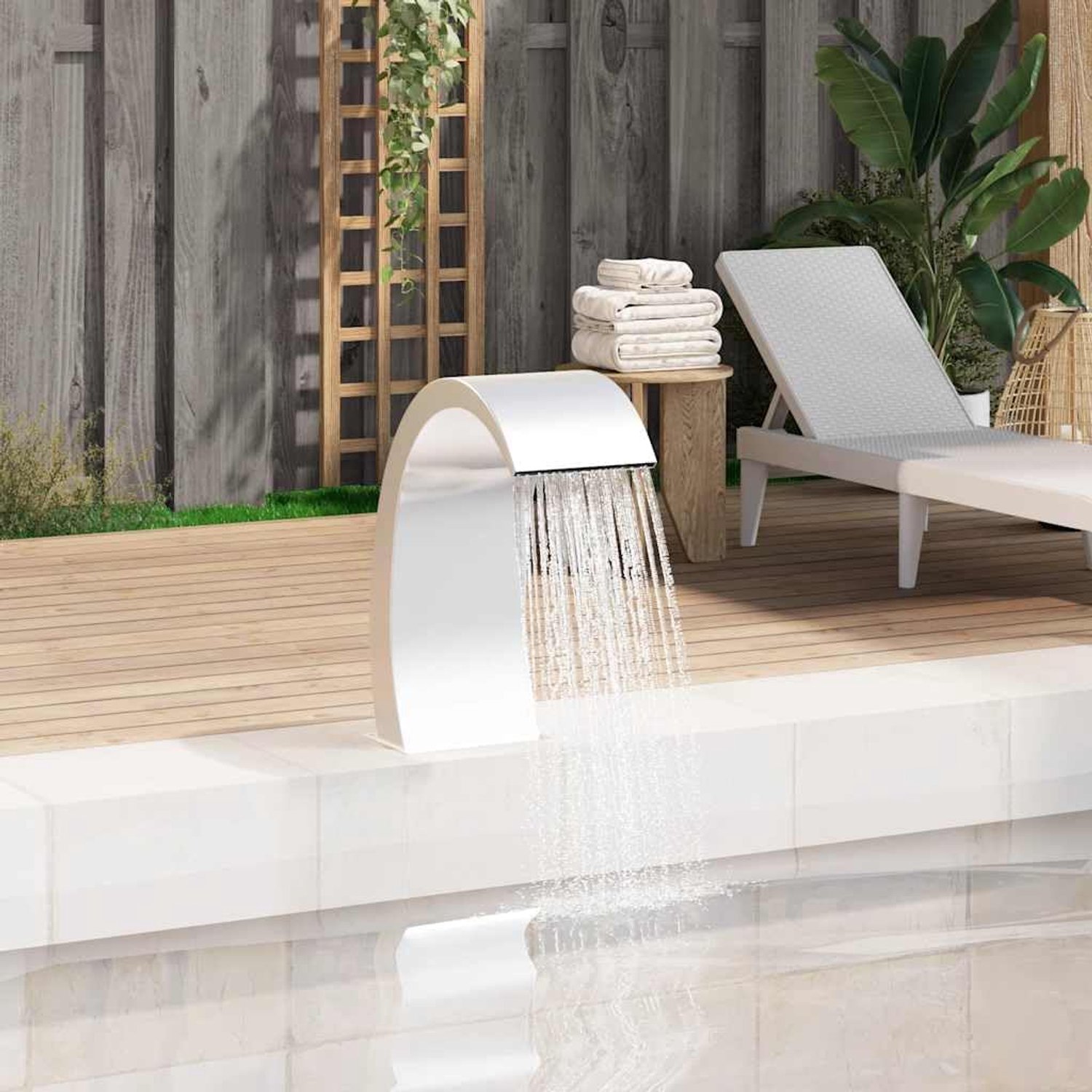 Zwembadwaterval van roestvrij staal 304-22 x 60 x 70 cm - tuinvijver regendouche voor gelijkmatige waterstroom - zwembadaccessoires inclusief slang