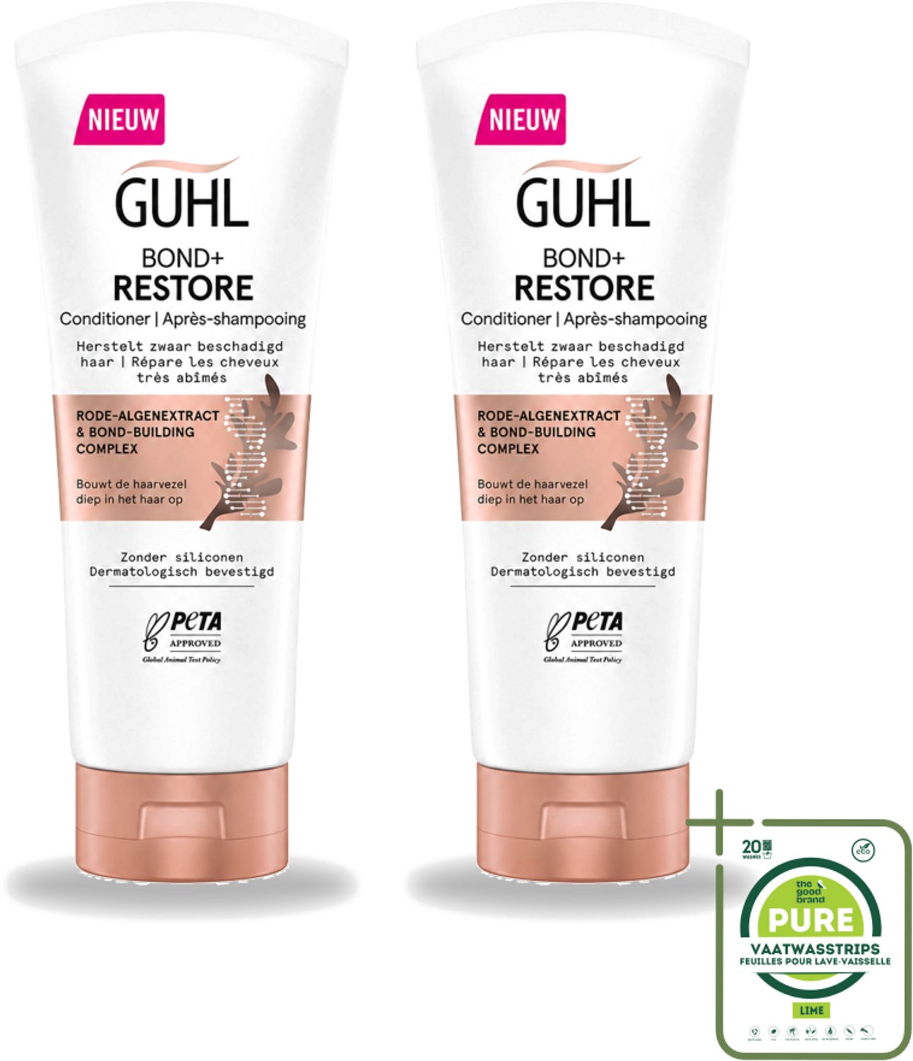 2 x Guhl - Conditioner - Bond+ Restore - 200 ml - Grootverpakking - Vaatwasstrips - Herstel Haar - Krachtig Haar - Beschadigd Haar - Haar Herstel - Haar Structuur