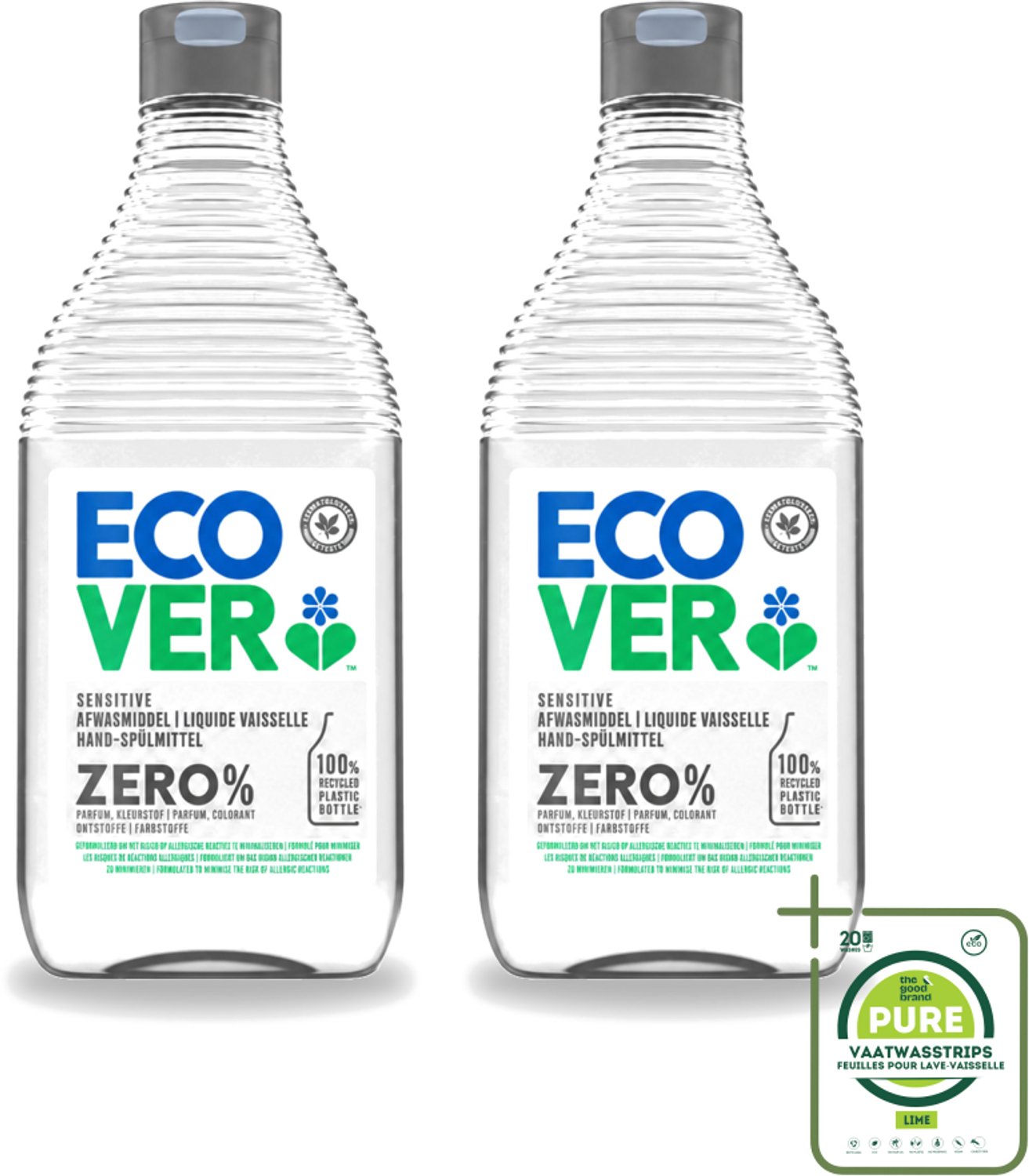 2 x Ecover - Afwasmiddel ZERO - Parfumvrij - 450 ml - Grootverpakking - Afwasmiddel Zonder Geur - Hypoallergeen Afwasmiddel - Plantaardig Afwasmiddel - Afwasmiddel Voor Gevoelige Huid - Eczeem Afwasmiddel
