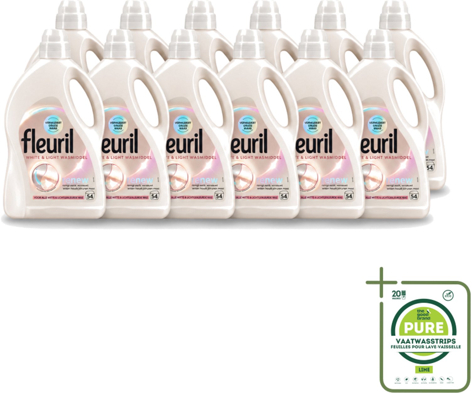 12 x Fleuril - Wasmiddel - White & Light Vloeibaar Wasmiddel - Witte & Lichte Was - 54 wasbeurten - Grootverpakking - Wit Wasmiddel - Licht Wasmiddel - Wasmiddel Voor Witte Kleding - Wasmiddel Voor Lichte Kleding - Wasmiddel Met Kleurherstel