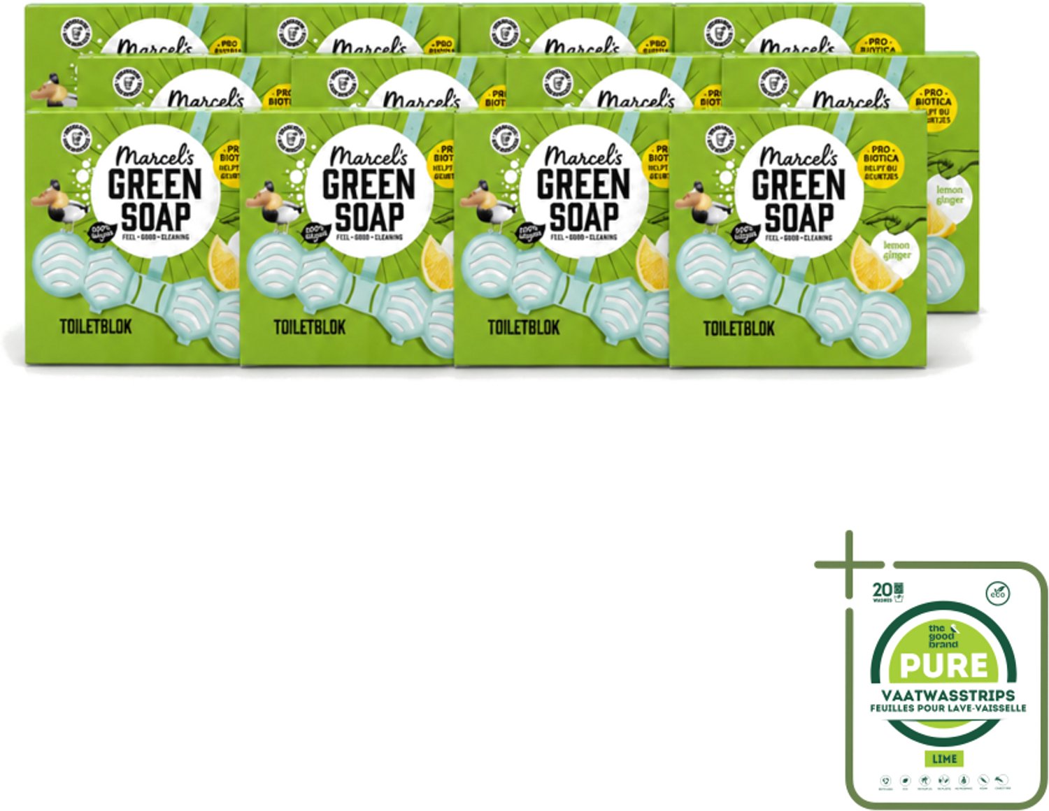 12 x Marcel's Green Soap - Toiletblok - Citroen & Gember - Langdurige werking - 1 Toiletblok - Grootverpakking - Vaatwasstrips - Toiletblok Citroen En Gember - Natuurlijke Toiletgeur - Anti-kalk Toilet - Milieuvriendelijk Toilet - Fris Toilet