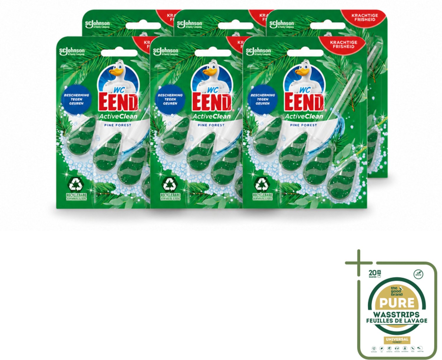 6 x WC Eend - Active Clean Pine Forest - Toiletblok - 1 Toiletblok - Wasstrips - Toiletblok - Reiniging Toilet - Frisse Geur Toilet - Aanslag Voorkomen - Schuim Toilet
