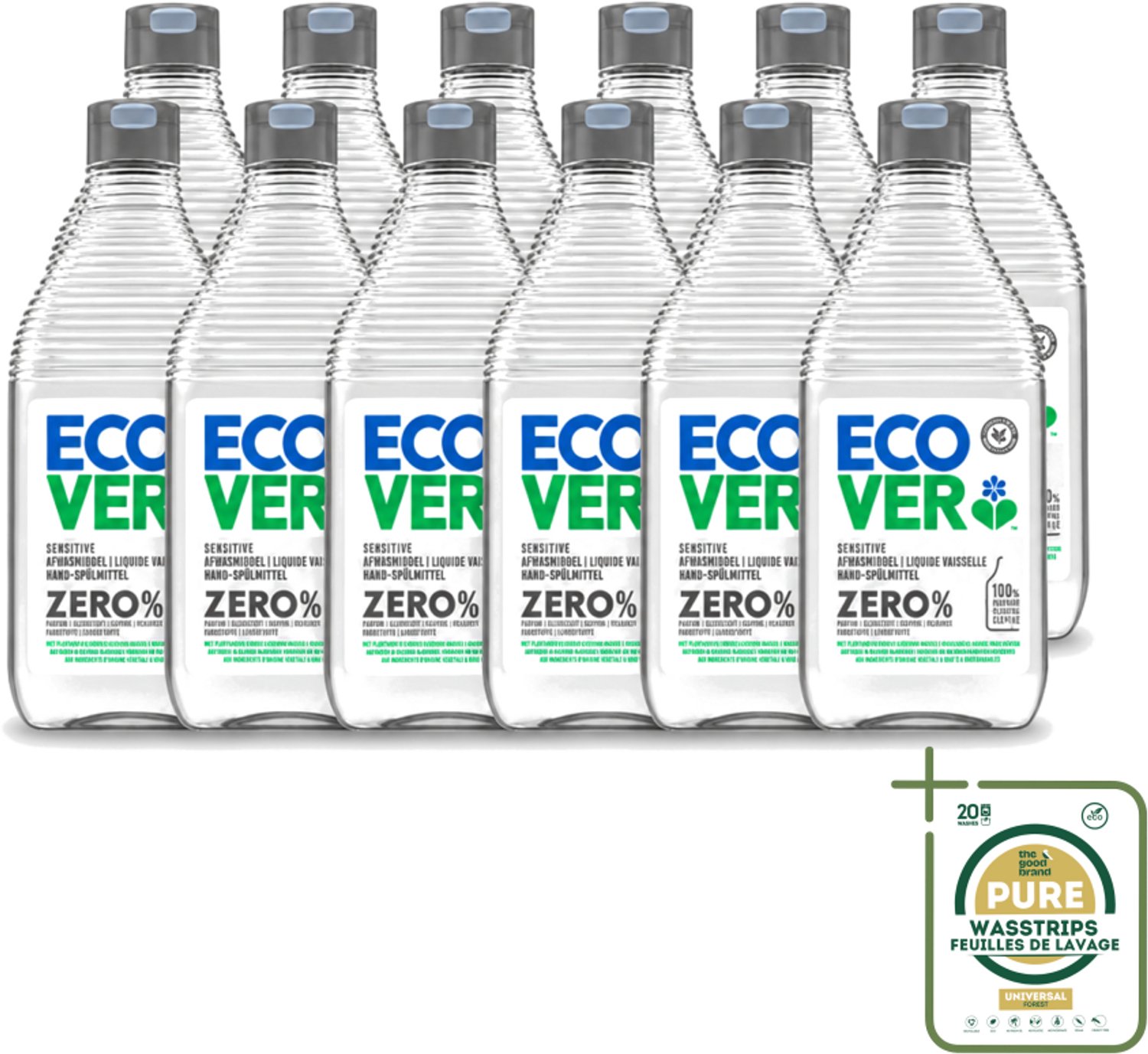12 x Ecover - Afwasmiddel ZERO - Parfumvrij - 450 ml - Afwasmiddel Zonder Geur - Hypoallergeen Afwasmiddel - Plantaardig Afwasmiddel - Afwasmiddel Voor Gevoelige Huid - Afwasmiddel Zonder Kleurstoffen
