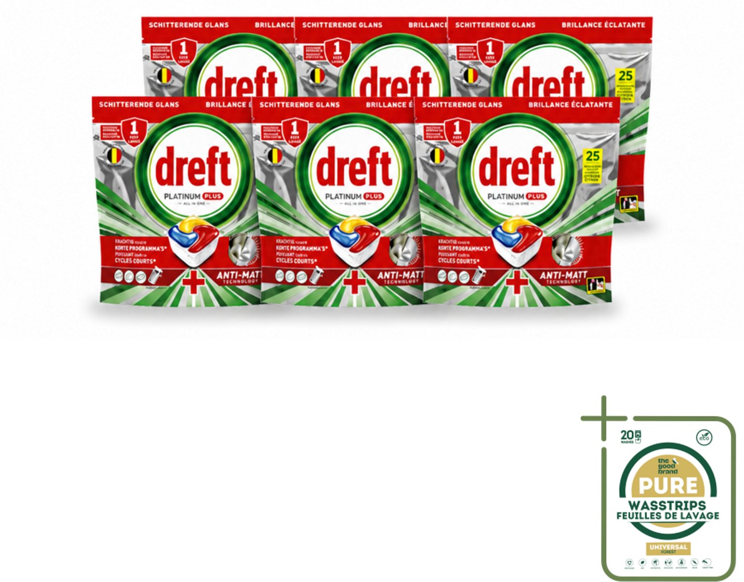 6 x Dreft - Vaatwastabletten - Platinum Plus All-in-One Citroen - Frisse geur - 25 Tabletten - Vaatwasmiddel - Doffe Glans - Glans Herstellen - Vaatwasmachine - Vaatwastabletten