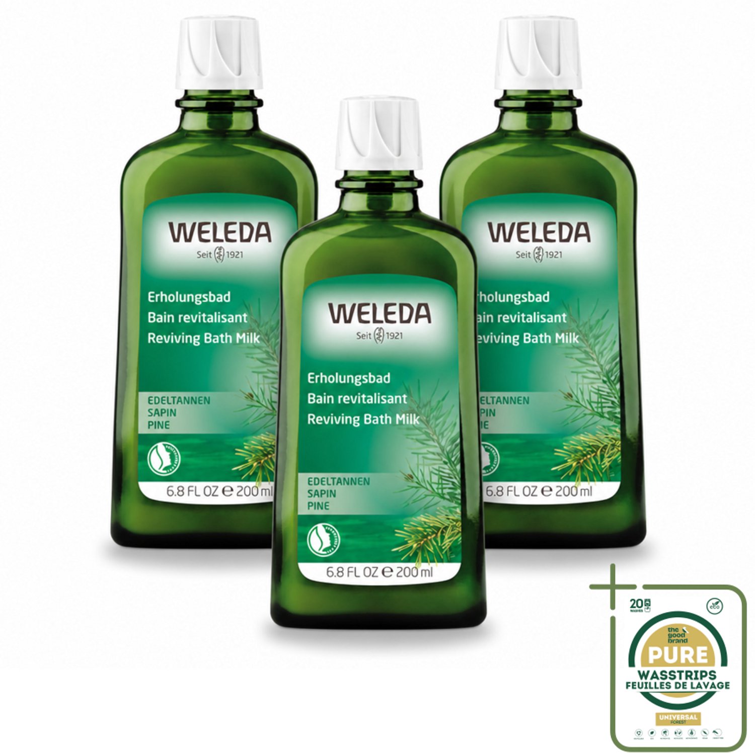 3 x WELEDA - Verkwikkingsbadmelk - Zilverspar - 200 ml - Wasstrips - Badmelk - Ontspanning - Zilverspar - Aromatherapie - Natuurlijke Badmelk