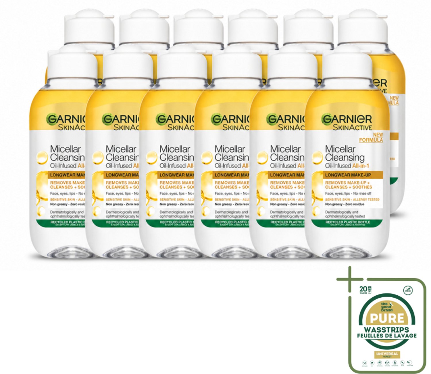 12 x Garnier - Micellair Reinigingswater - Olie - 100 ml - Wasstrips - Make-up Verwijderen - Micellair Reinigingswater - Gezicht Reinigen - Olie Voor Huid - Waterproof Make-up Verwijderen