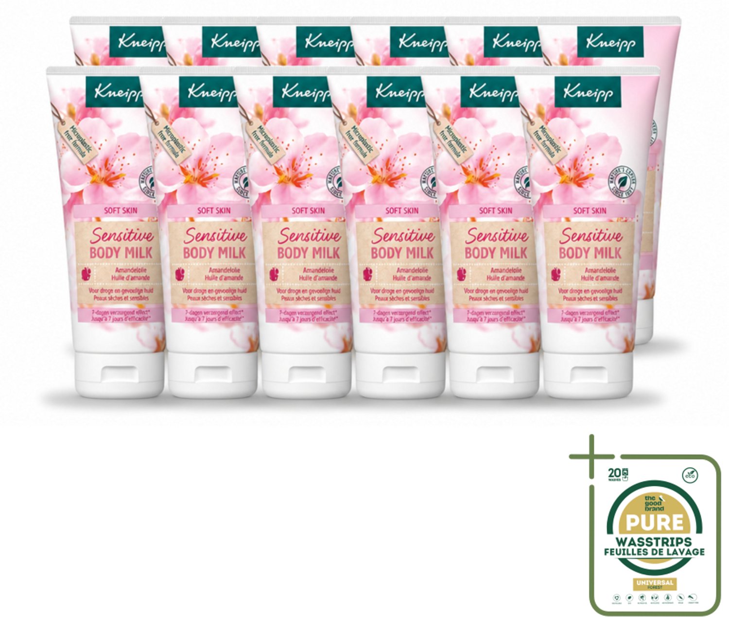 12 x Kneipp - Body lotion - Soft Skin - Amandelbloesem - 200 ml - Wasstrips - Huidverzorging - Droge Huid - Gevoelige Huid - Bodylotion - Amandelolie