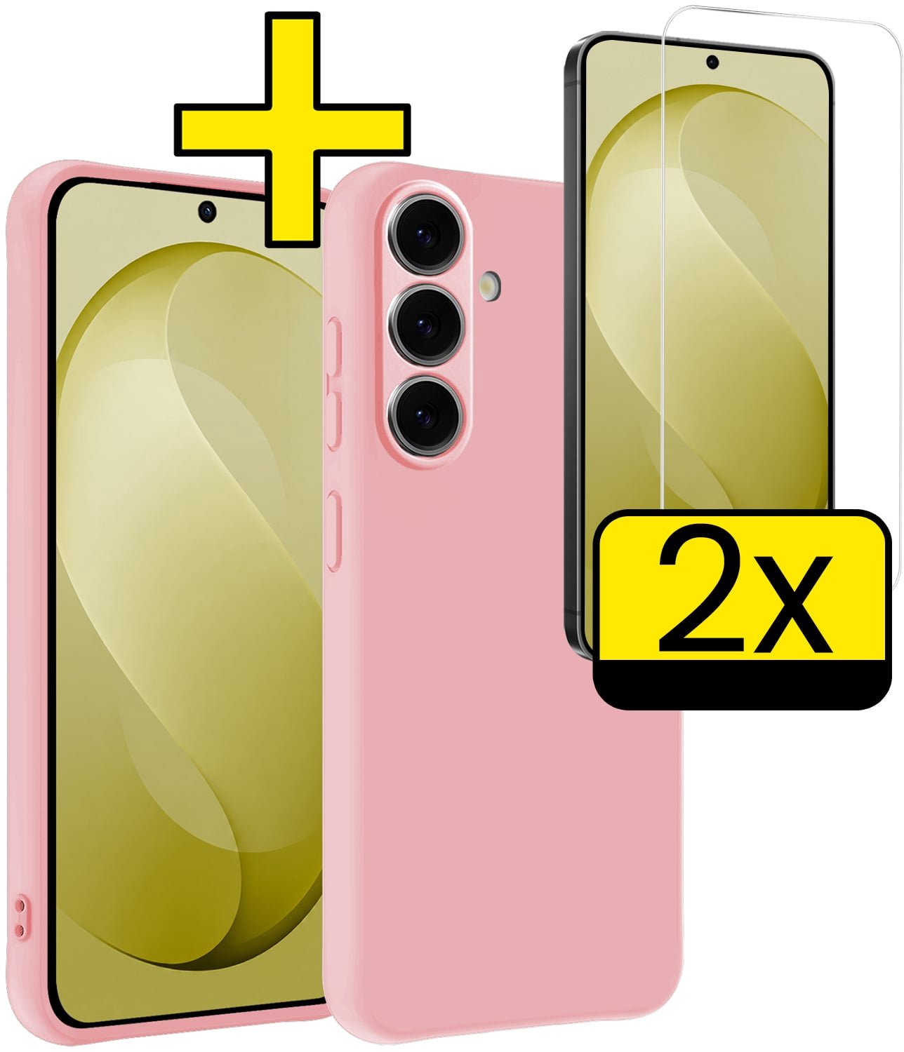 Hoesje - Met 2x Screenprotector - Geschikt voor Samsung Galaxy S26 FE - Sterk & Shockproof - Back Cover - Siliconen Case - Telefoon Hoes - Telefoonhoesjes - Lichtroze