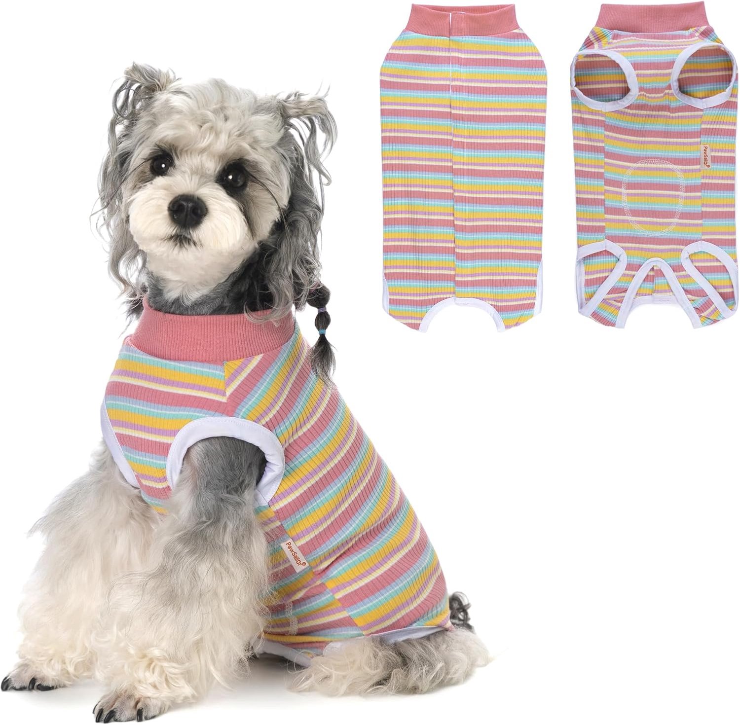 Gestreepte chirurgische overall voor honden, body na operaties, uniseks, zacht katoen, met knopen, wondbescherming voor sterilisatie of revalidatie, blauwe strepen, roze S