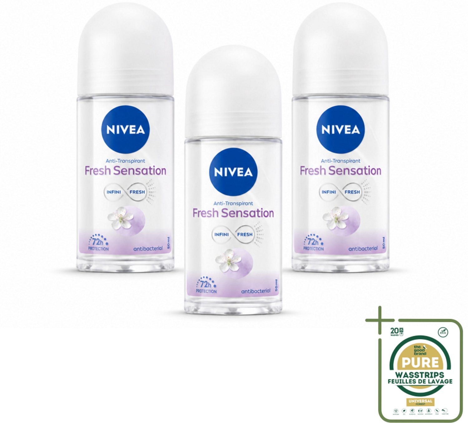 3 x NIVEA - Deodorant Roller - Frisse Sensatie - 72 Uur Anti-Transpirant - 50 ml - Deodorant - Anti-Transpirant - Zweetvermindering - Geur - Frisheid