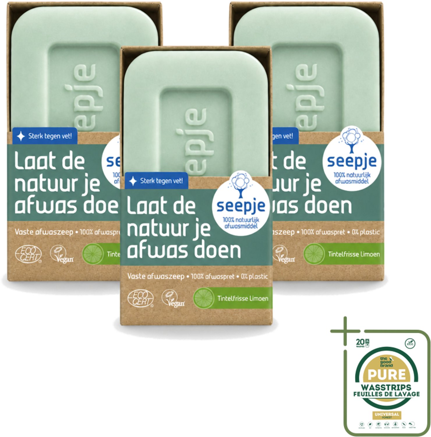 3 x Seepje - Afwaszeep - Handgemaakt & Biologisch - Tintelfrisse Limoen Geur - 120 gr - Wasstrips - Afwaszeep - Handgemaakte Zeep - Biologische Afwaszeep - Milieuvriendelijke Afwaszeep - Limoen Geur