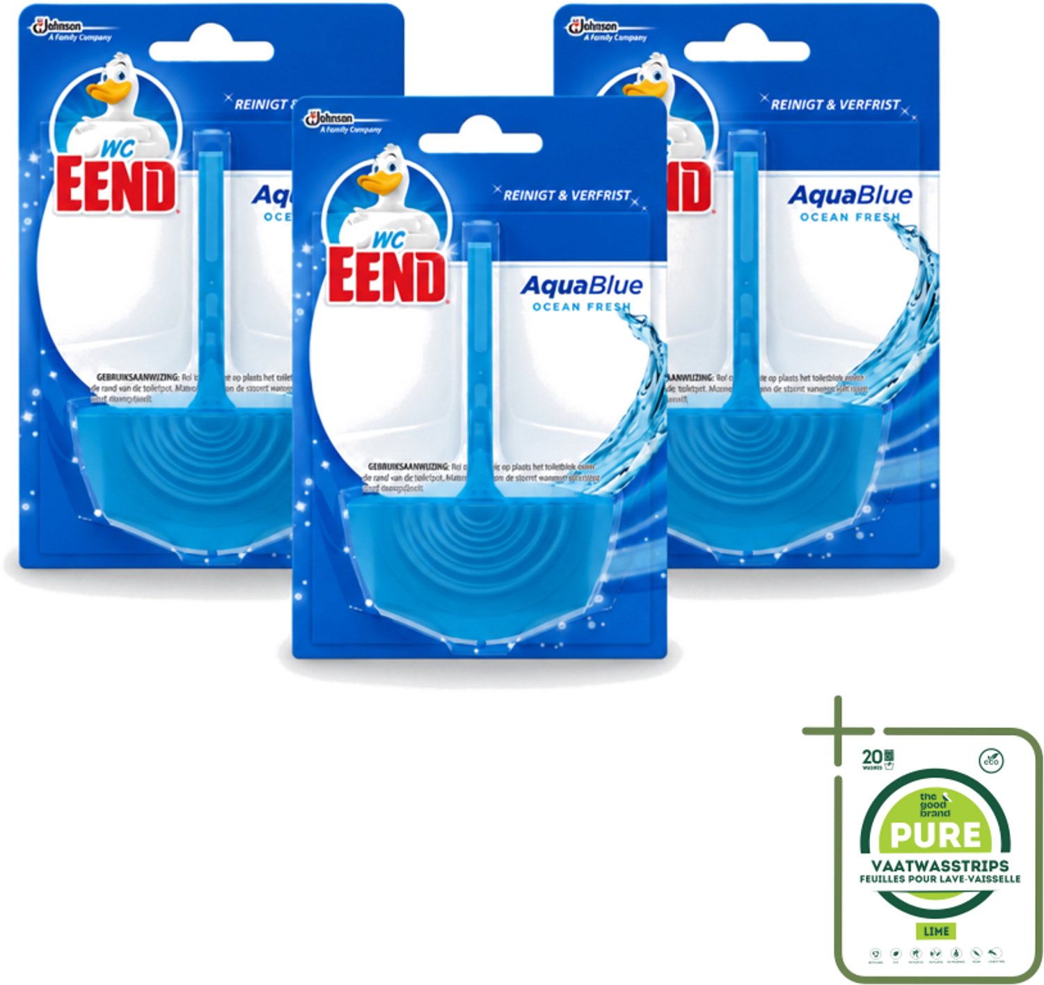 3 x WC Eend - Aqua Blue - Toiletblok - Kleurt Water Blauw & Verfrist - 40 gr - Grootverpakking - Vaatwasstrips - WC Eend Aqua Blue Toiletblok - Blauw Spoelwater - Toilet Reinigen - Toilet Verfrissen - Kalkaanslag Voorkomen