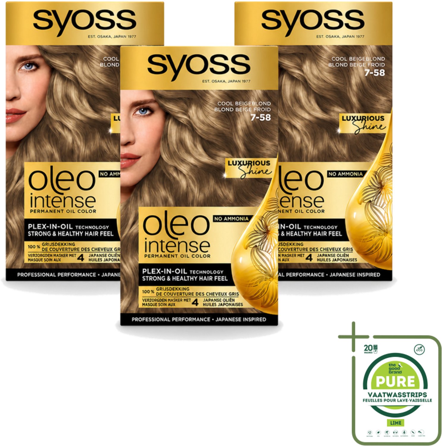 3 x SYOSS - Oleo Intense 7-58 Cool Beige Blond - Haarverf - Zonder Ammoniak - Grijsdekking - Langdurige Kleur - Grootverpakking - Haarkleuring Zonder Ammoniak - Olijfkleur - Grijsdekking - Haarverzorging - Haarverzorging Zonder Ammoniak