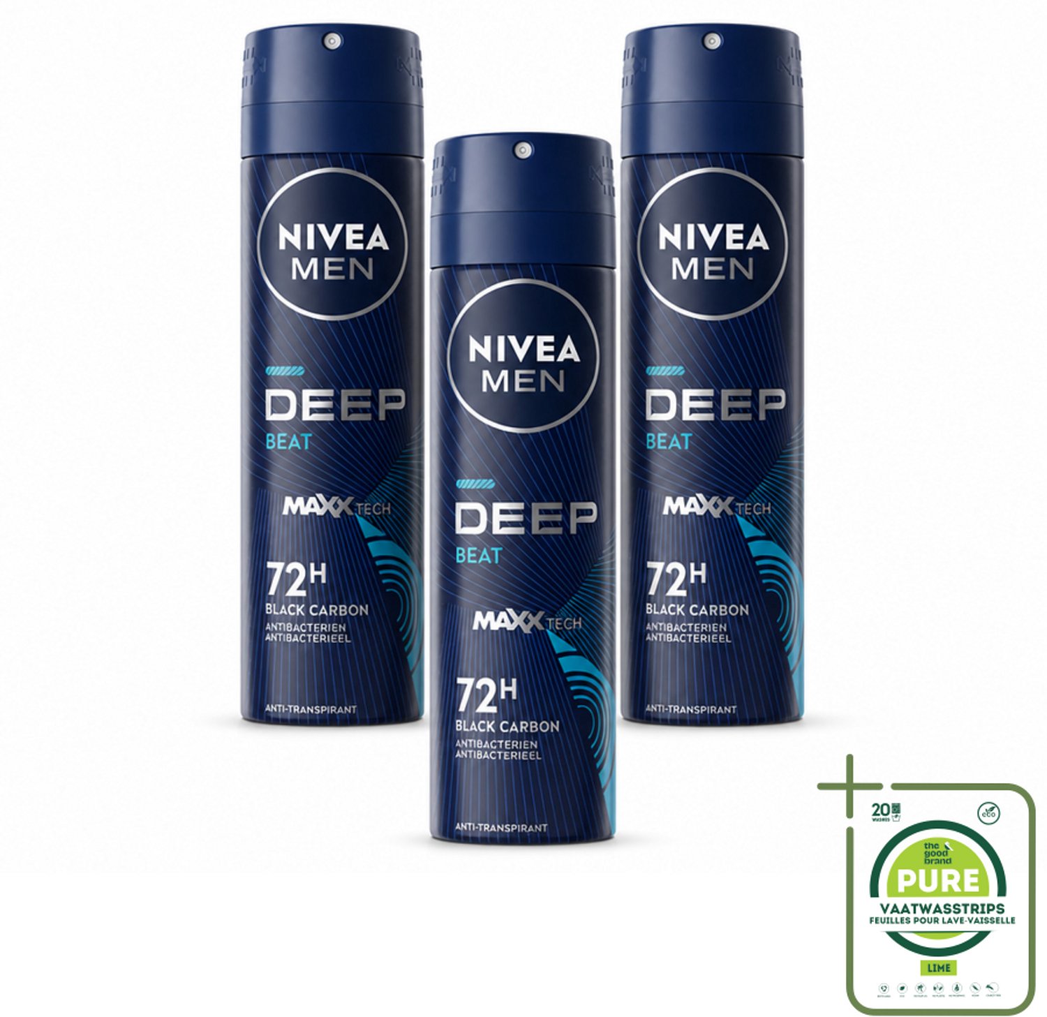 3 x NIVEA MEN - Deospray - Deep Beat - 150 ml - Grootverpakking - Anti-transpirant Spray - Zweetbehandeling - Houtige Geur - Mannelijke Geur - Droge Huid
