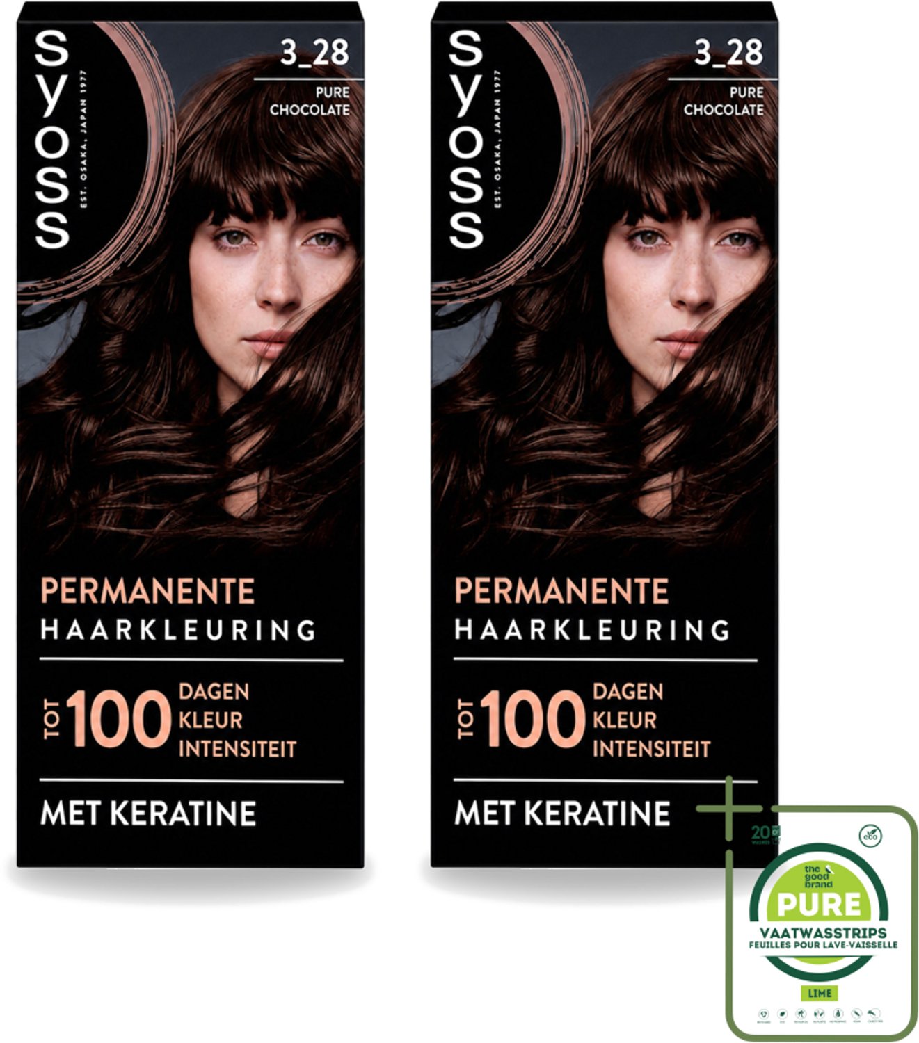 2 x SYOSS - Coloration 3-28 Pure Chocolade - Haarverf - Grijsdekking - Vermindert Haarbreuk - Grootverpakking - Vaatwasstrips - Haarkleur - Permanente Haarkleur - Grijsdekking - Keratine - Haarkleur Intensiteit