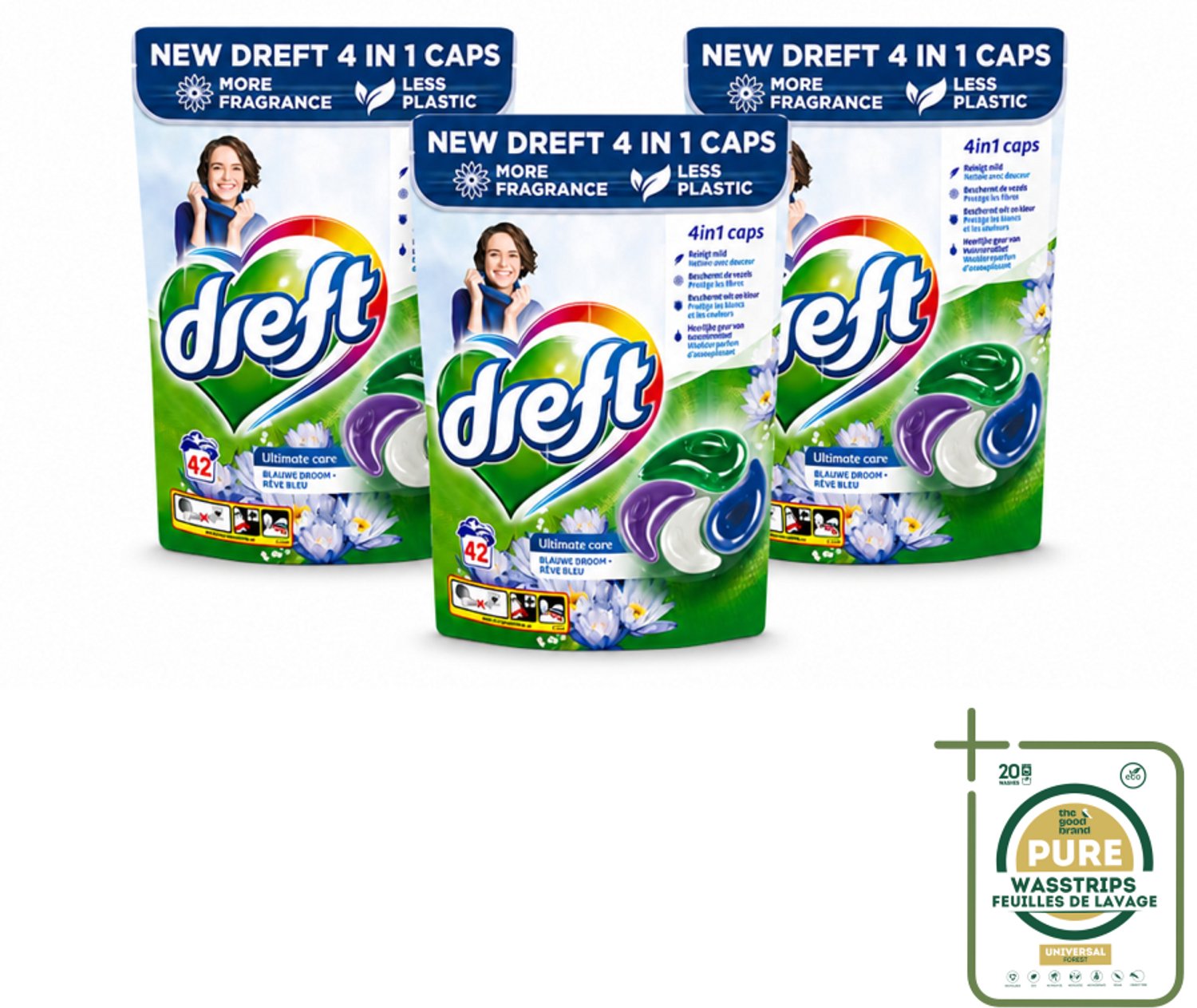 3 x Dreft - Wasmiddelcapsules - 4-in-1 Blue Dream - Krachtige waskracht - 42 Wasbeurten - Wasstrips - Wasmiddelcapsules - Frisse Was - Kleurbescherming - Was Kracht - Wasmiddel 4 In 1