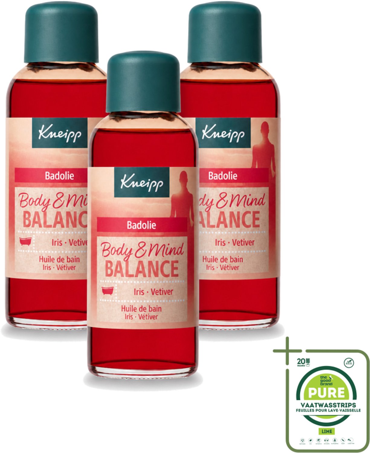 3 x Kneipp - Badolie - Body & Mind Balance - Iris & Vetiver - 100 ml - Grootverpakking - Vaatwasstrips - Badolie - Ontspanning - Energie - Natuurlijke Balans - Irisolie