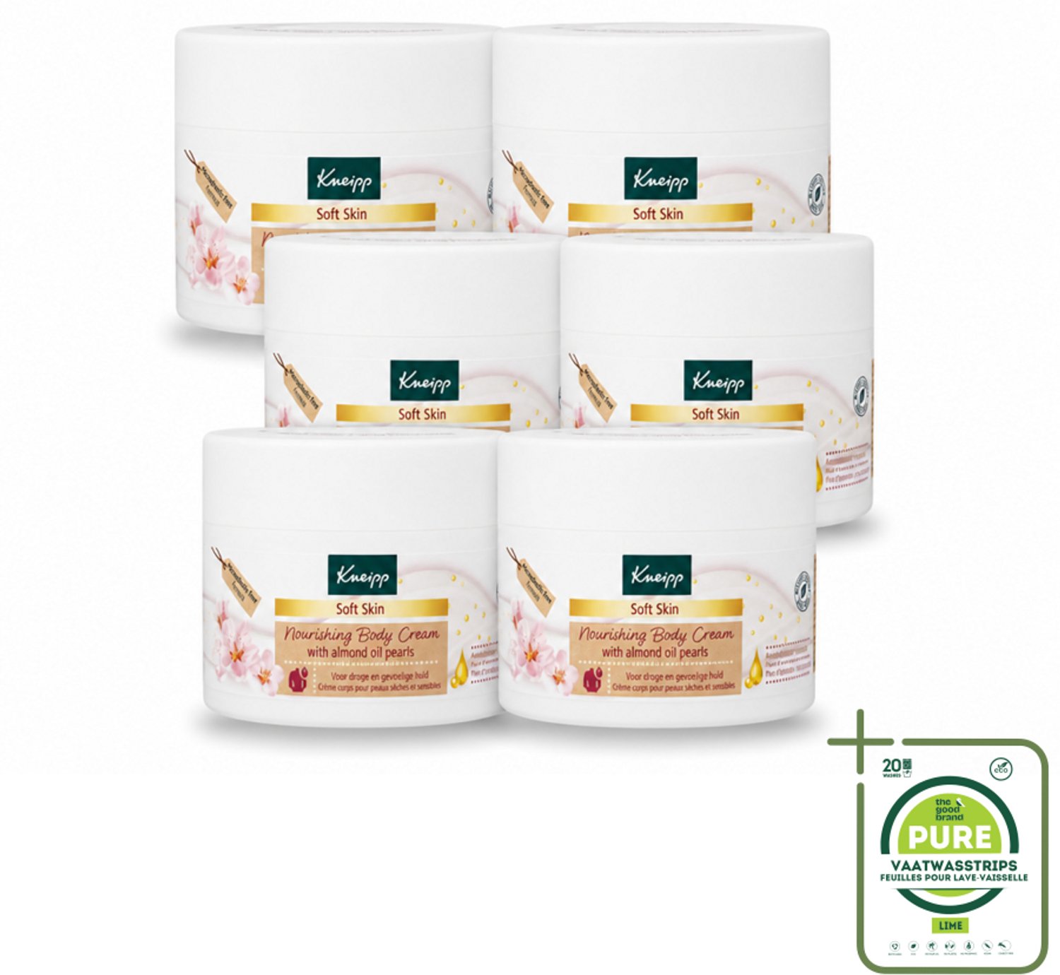 6 x Kneipp - Body crème - Soft Skin - Amandelbloesem - 200 ml - Grootverpakking - Vaatwasstrips - Zachte Huid - Amandelolie - Shea Butter - Huidveroudering - Huidhydratatie