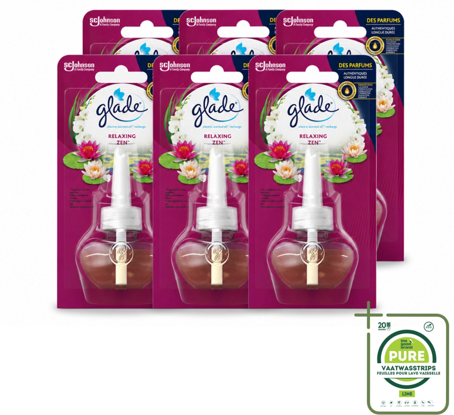 6 x Glade - Navulling Elektrische Olie - Relaxing Zen - Zonder Houder - Grootverpakking - Vaatwasstrips - Ontspanning - Geur - Rust - Kalmerende Geur - Geurverspreider
