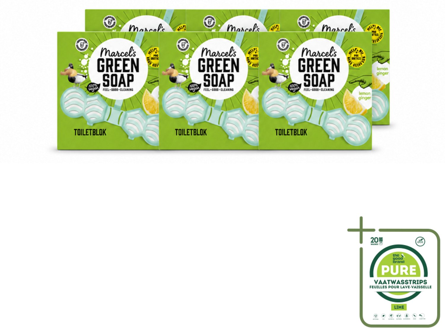 6 x Marcel's Green Soap - Toiletblok - Citroen & Gember - Langdurige werking - 1 Toiletblok - Grootverpakking - Vaatwasstrips - Toiletblok Citroen En Gember - Natuurlijke Toiletgeur - Anti-kalk Toilet - Milieuvriendelijk Toilet - Fris Toilet