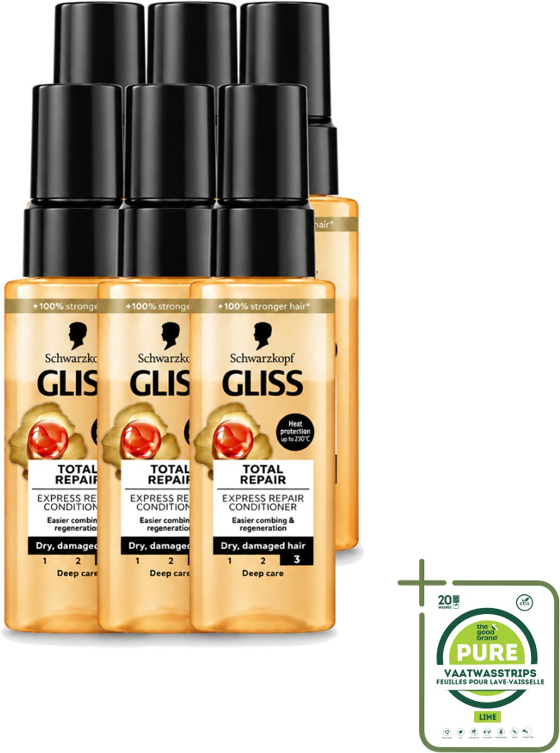6 x Gliss - Total Repair - Express Repair Conditioner - Deep Care - 70 ml - Grootverpakking - Vaatwasstrips - Haarkracht - Haarherstel - Haarverzorging - Droog Haar - Beschadigd Haar