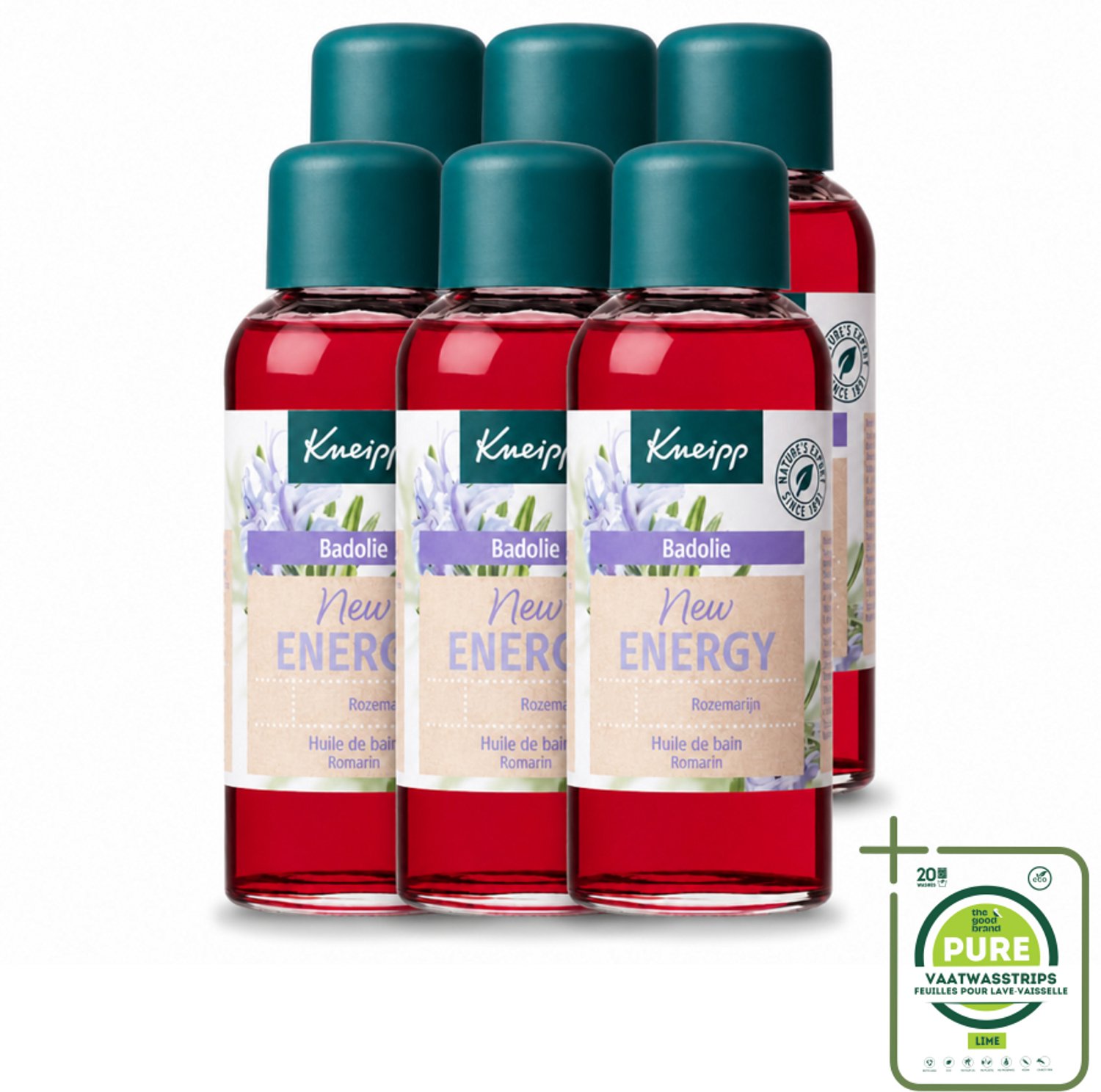 6 x Kneipp - Badolie - Rozemarijn - Voor nieuwe energie - 100 ml - Grootverpakking - Vaatwasstrips - Badolie - Energie - Rozemarijn - Verkwikkend Bad - Stimulerend Bad