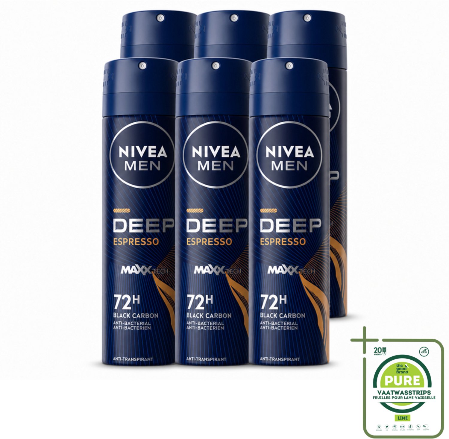 6 x NIVEA MEN - Deodorant Spray - Deep Espresso - 150 ml - Grootverpakking - Anti-transpirant Spray - Zweetbehandeling - Huidbescherming - Espresso Geur - Mannelijke Geur