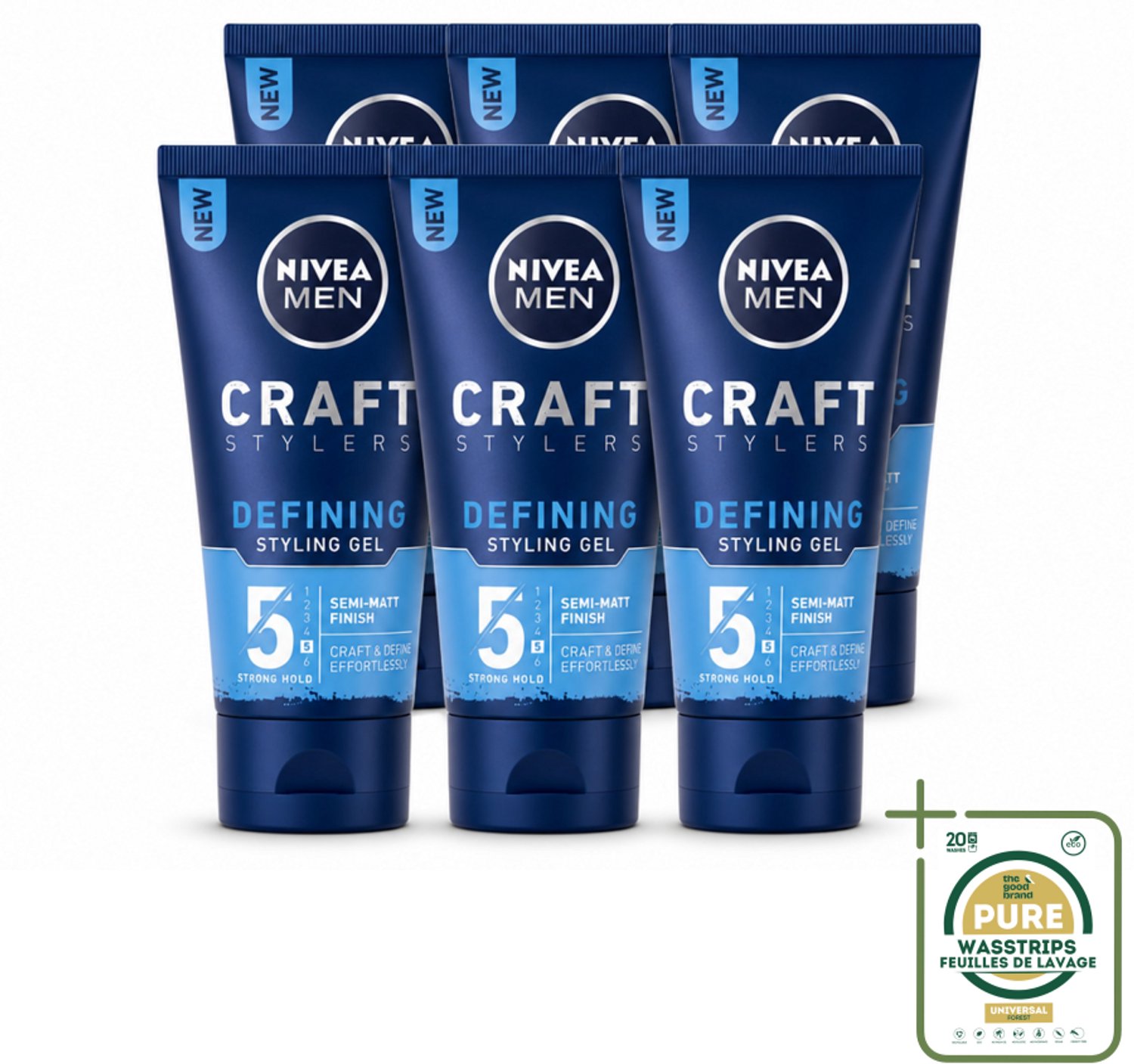 6 x NIVEA MEN - Styling Gel - Matte Finish - 150 ml - Wasstrips - Haargele - Styling Gel - Matte Finish - Haar Fixatie - Haar Verzorging